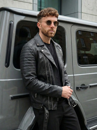 Moška usnjena jakna črna OZONEE JS/11Z8069