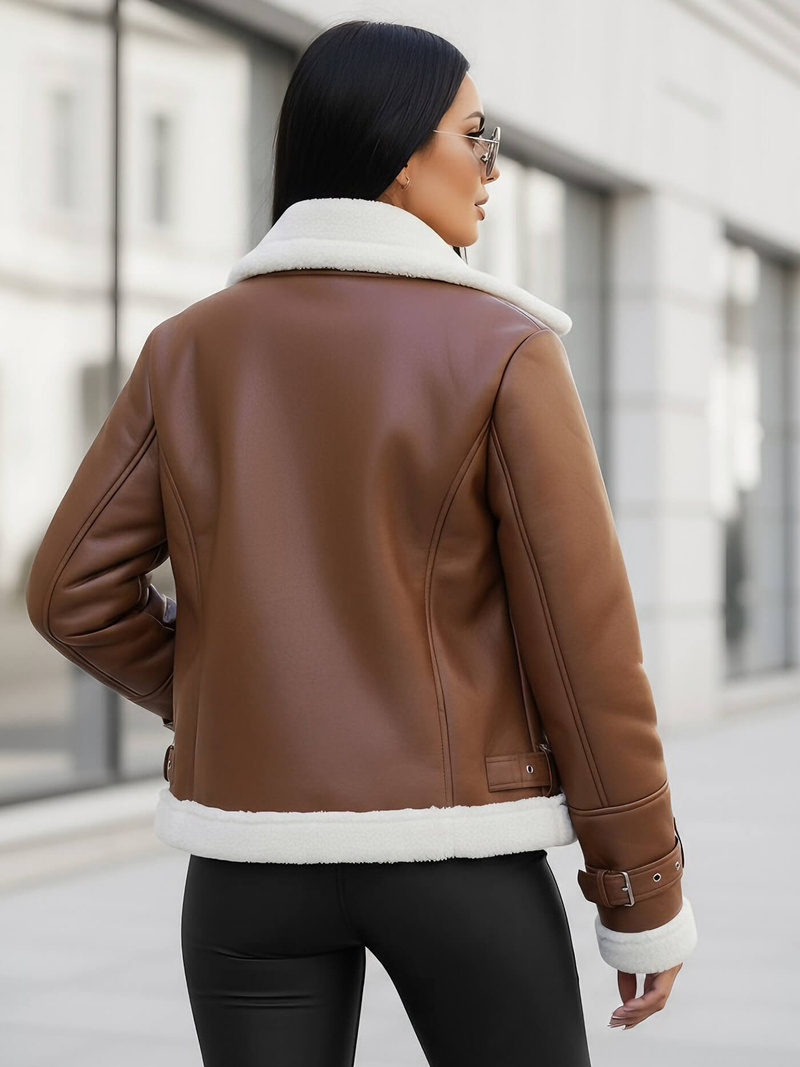 Ženska usnjena jakna rjava OZONEE JS/11Z8177Z