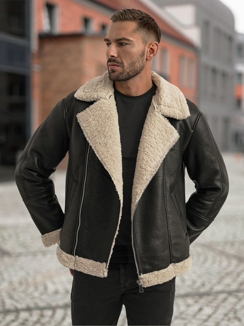 Moška usnjena jakna črna OZONEE JS/11Z8273