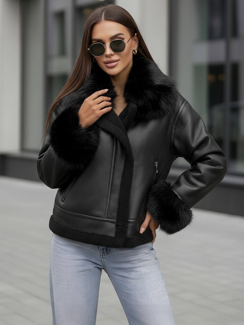 Ženska usnjena jakna črna OZONEE JS/61M8505/392Z