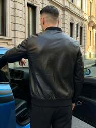 Moška usnjena jakna črna OZONEE JS/11Z8105Z