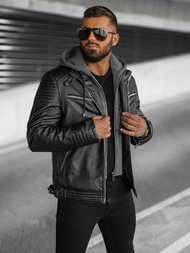 Moška usnjena jakna črna OZONEE JS/11Z8063