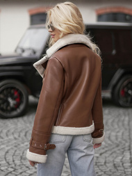 Ženska usnjena jakna rjava OZONEE JS/11Z8177Z