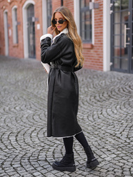 Ženski usnjen plašč črn OZONEE JS/11Z8253