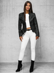 Ženska usnjena jakna črna OZONEE JS/11Z8116Z