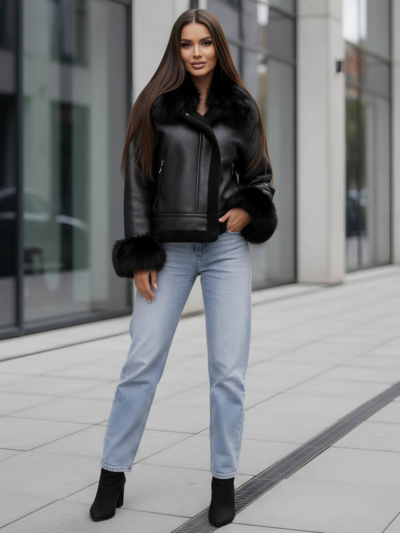 Ženska usnjena jakna črna OZONEE JS/61M8505/392Z