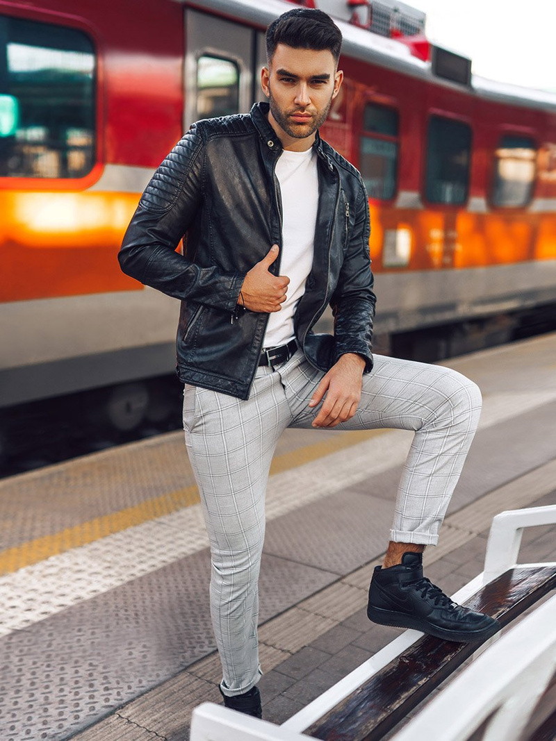 Moška usnjena jakna črna OZONEE YD/BF5916309Z