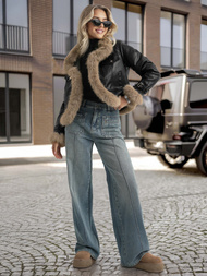 Ženska usnjena jakna črna OZONEE JS/61M8517/392