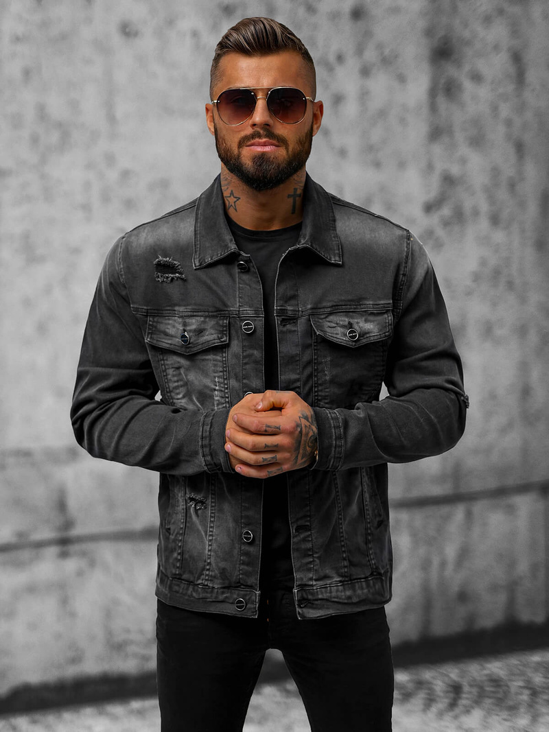 Moška jeans jakna črna OZONEE NB/MJ506NZ