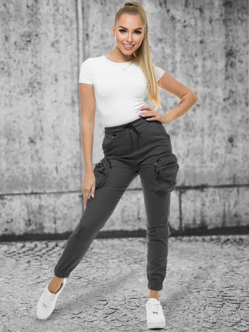 Ženske hlače chino jogger grafitne OZONEE O/802
