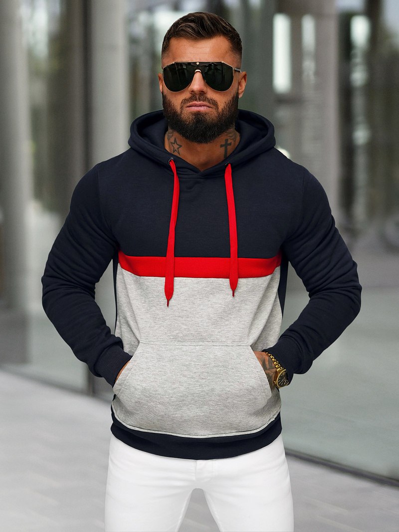 Moška jopa s kapuco mornarsko modri OZONEE JS/8B1319/25