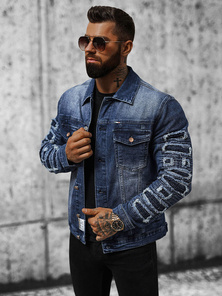 Moška jeans jakna šerpa temno-modra OZONEE NB/MJ523BS