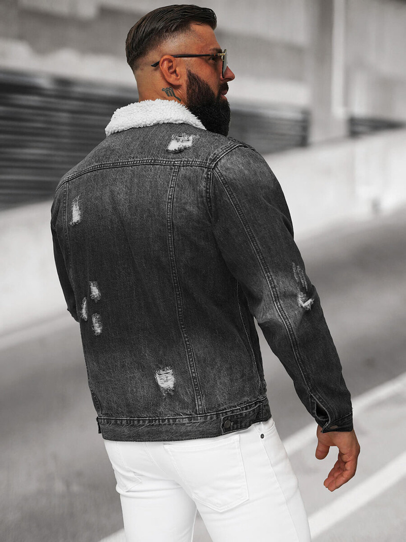 Moška jeans jakna šerpa črna OZONEE NB/MJ502NZ