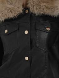 Ženska usnjena jakna črno-bež OZONEE JS/61M8513/392B