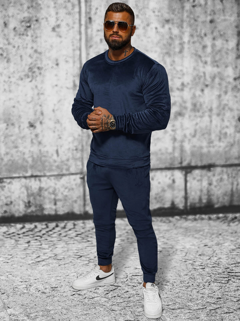 Moška trenirka iz velurja mornarsko modra OZONEE JS/8C1167/25