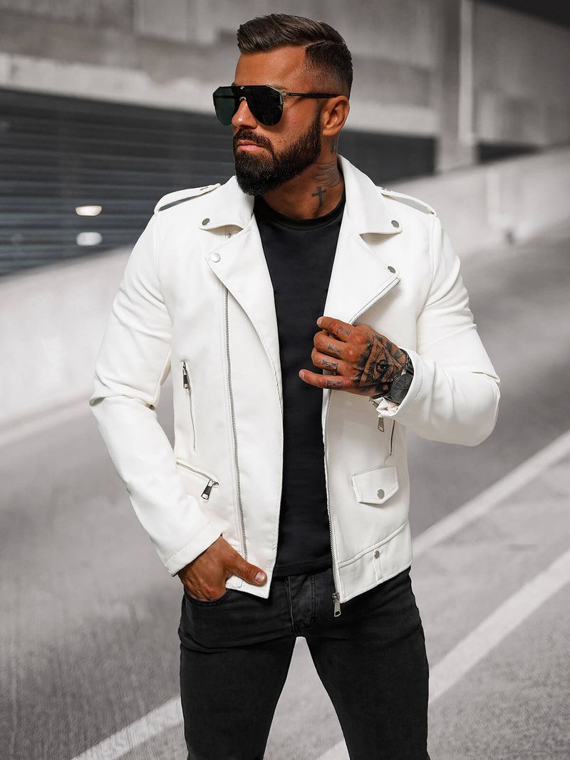 Moška usnjena jakna bela OZONEE O/88121