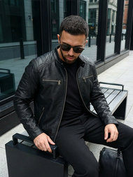 Moška usnjena jakna črna OZONEE JS/11Z8138