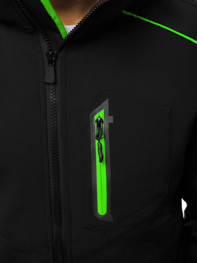 Moška softshell jakna s kapuco črno-zelena OZONEE GE/12259Z