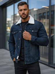 Moška jeans jakna šerpa mornarsko modra OZONEE NB/MJ517BSZ