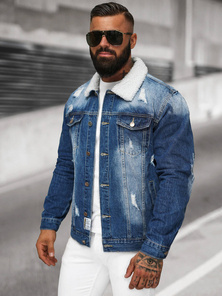 Moška jeans jakna šerpa modra OZONEE NB/MJ502BZ