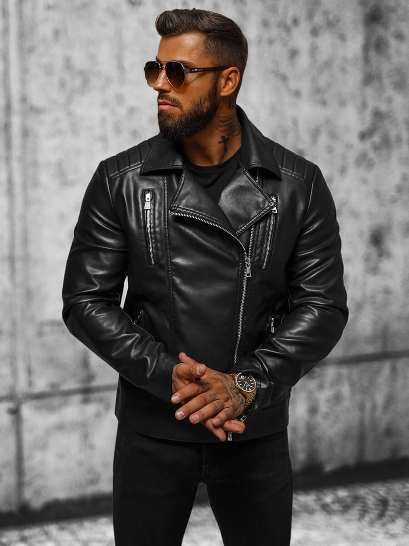 Moška usnjena jakna črna OZONEE JS/11Z8056