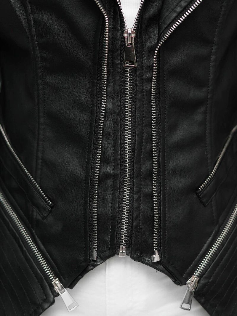 Ženska usnjena jakna črna OZONEE JS/11Z8116Z