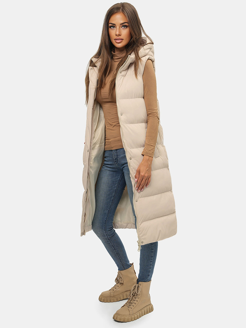 Ženski brezrokavnik s kapuco bež OZONEE JS/M728/62