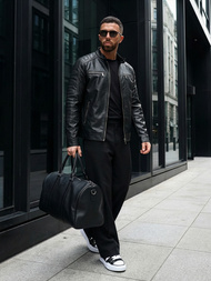 Moška usnjena jakna črna OZONEE JS/11Z8138