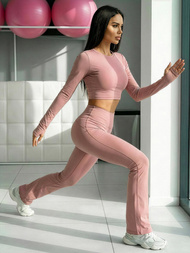 Ženske pajkice s širokimi nogami praškasto roza OZONEE JS/17K588/7Z