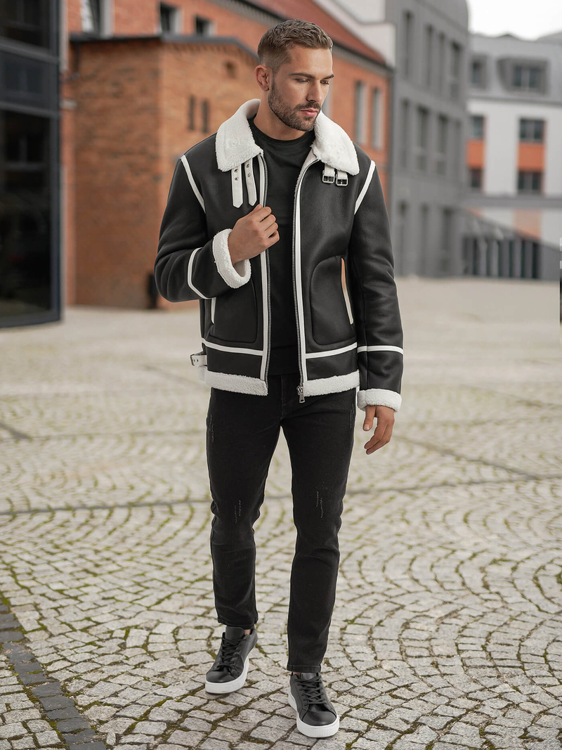 Moška usnjena jakna črna OZONEE JS/11Z8270