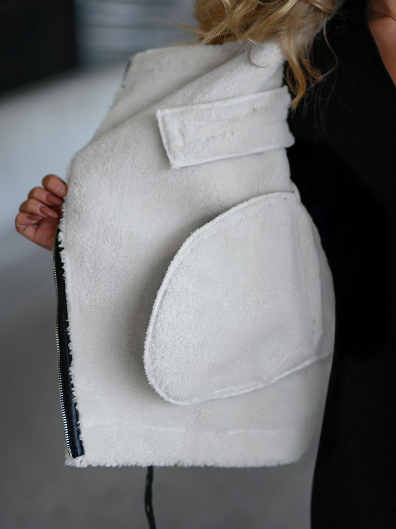 Ženska usnjena jakna črno-bela OZONEE JS/11Z8177Z