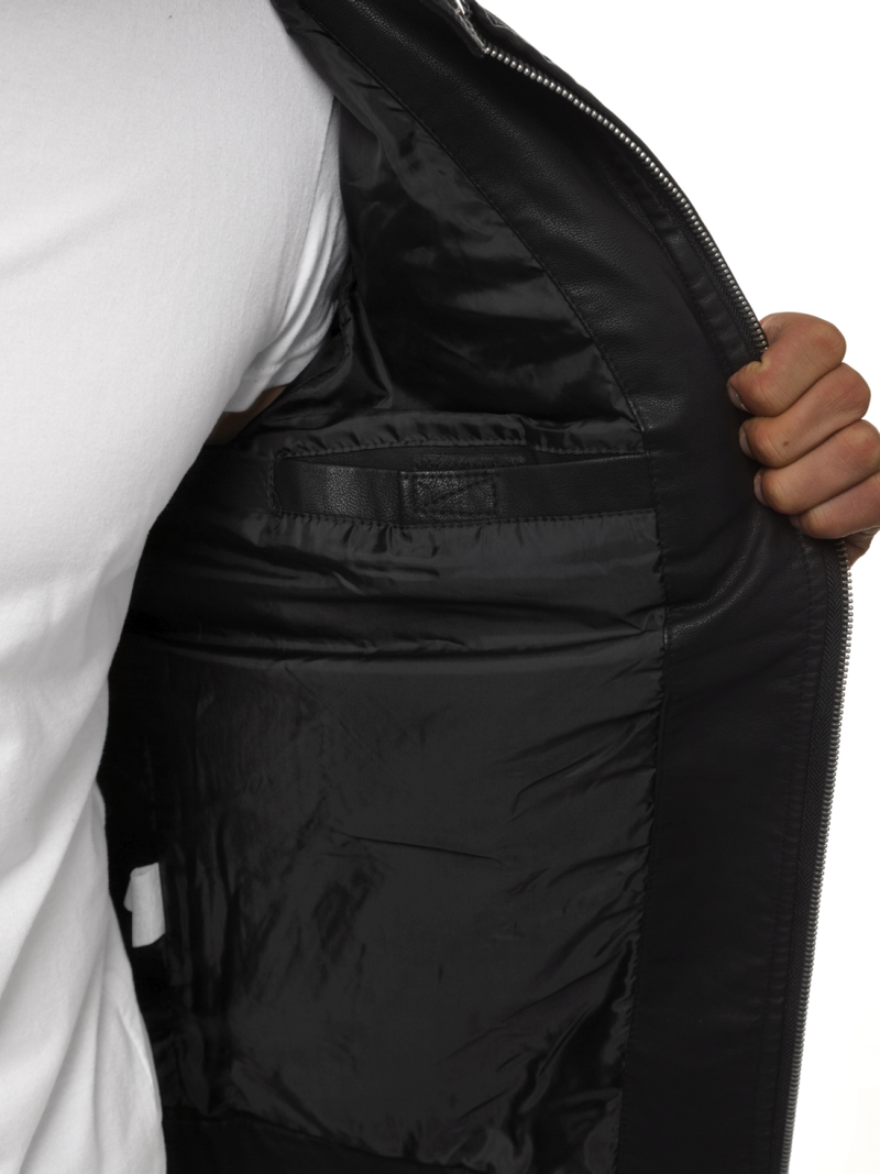 Moška usnjena jakna črna OZONEE JB/JP1125