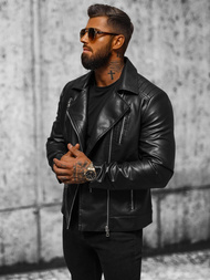 Moška usnjena jakna črna OZONEE JS/11Z8056