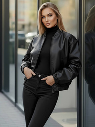 Ženska usnjena jakna črna OZONEE JS/11Z8281