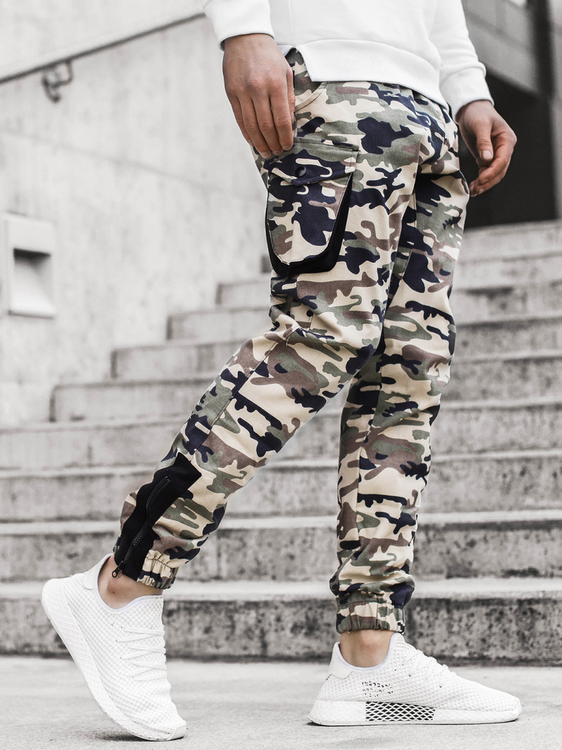 Moške hlače jogger bež-maskirne OZONEE A/705