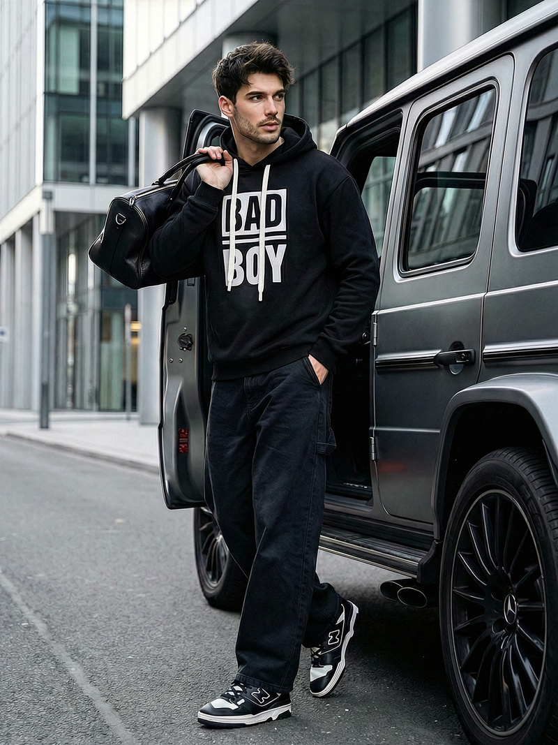 Moška jopa s kapuco črna OZONEE JS/65B3909/3Z