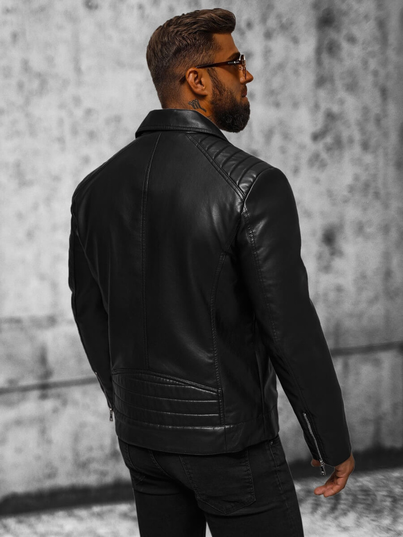 Moška usnjena jakna črna OZONEE JS/11Z8056