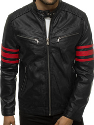 Moška usnjena jakna črno-rdeča OZONEE YD/BF59359