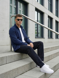 Moška jopa z zadrgo mornarsko modra OZONEE JS/HH016/25