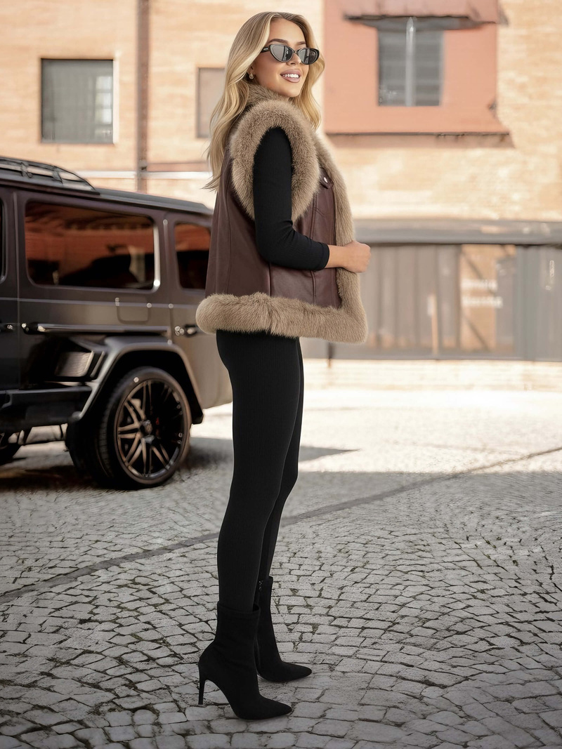 Ženski usnjena brezrokavnik čokolada OZONEE JS/61M8516/158