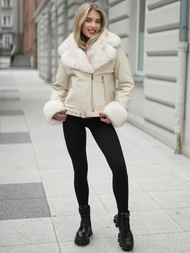 Ženska usnjena jakna ecru OZONEE JS/61M8507/280Z