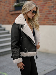 Ženska usnjena jakna črna OZONEE JS/11Z8230