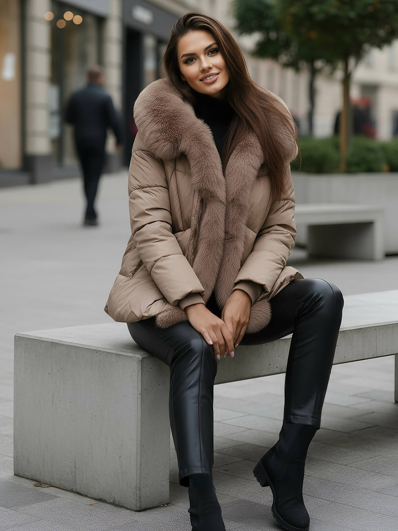 Ženska jakna temno bež OZONEE O/16M9179/84