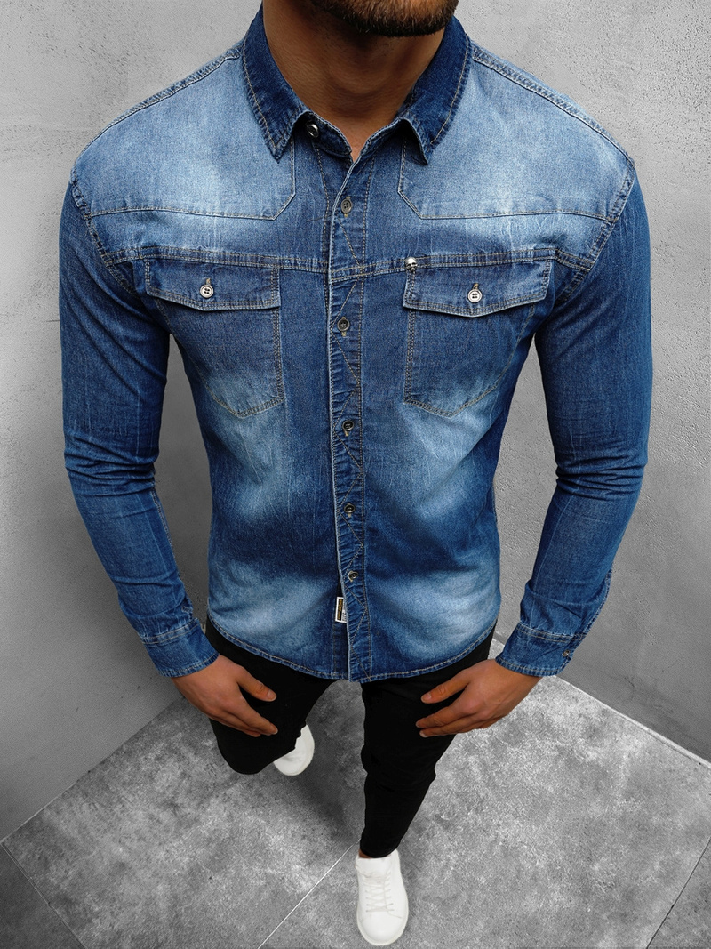 Moška jeans srajca modra OZONEE NB/MC703BC