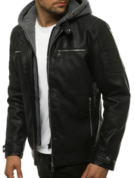 Moška usnjena jakna črna OZONEE JB/JP1148