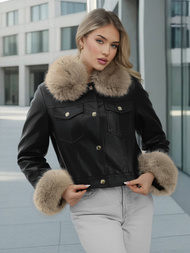 Ženska usnjena jakna črno-bež OZONEE JS/61M8513/392B