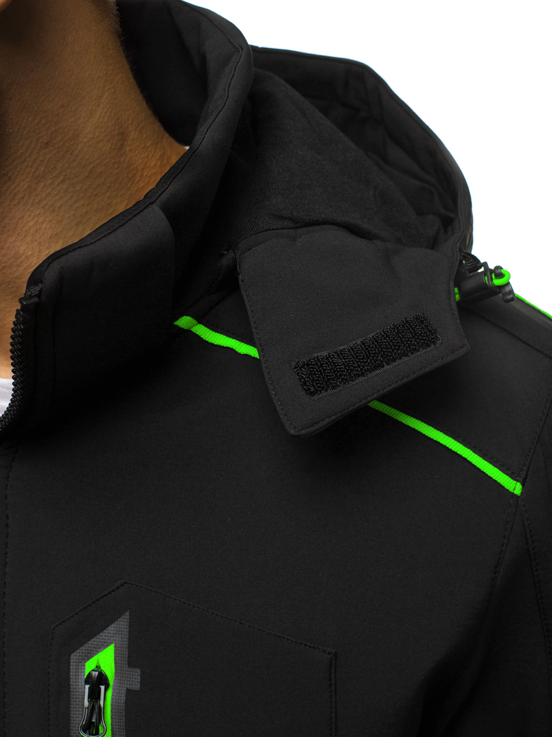 Moška softshell jakna s kapuco črno-zelena OZONEE GE/12259Z
