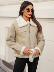 Ženska usnjena jakna bež OZONEE JS/11Z8178