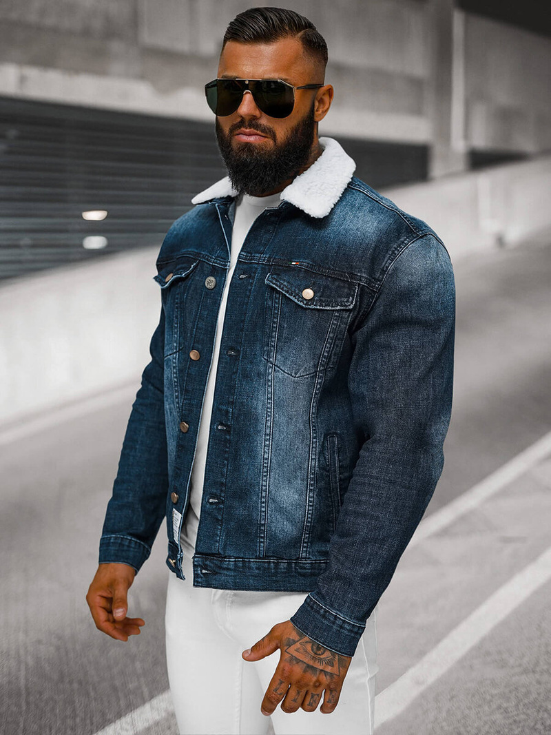 Moška jeans jakna šerpa temno-modra OZONEE NB/MJ516BSZ