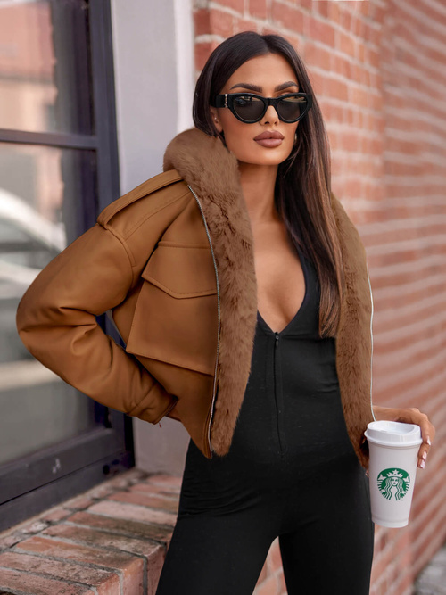 Ženska usnjena jakna rjava OZONEE O/G125